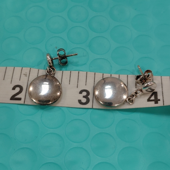 Tiffany Silver Disc Drop Dangle Earrings - Picture 2 of 8